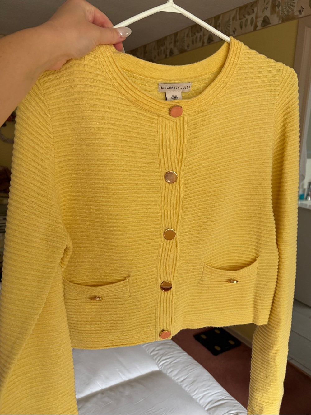 Sincerly Jules Buttercup Yellow Ribbed Button-Front Cropped Cardigan